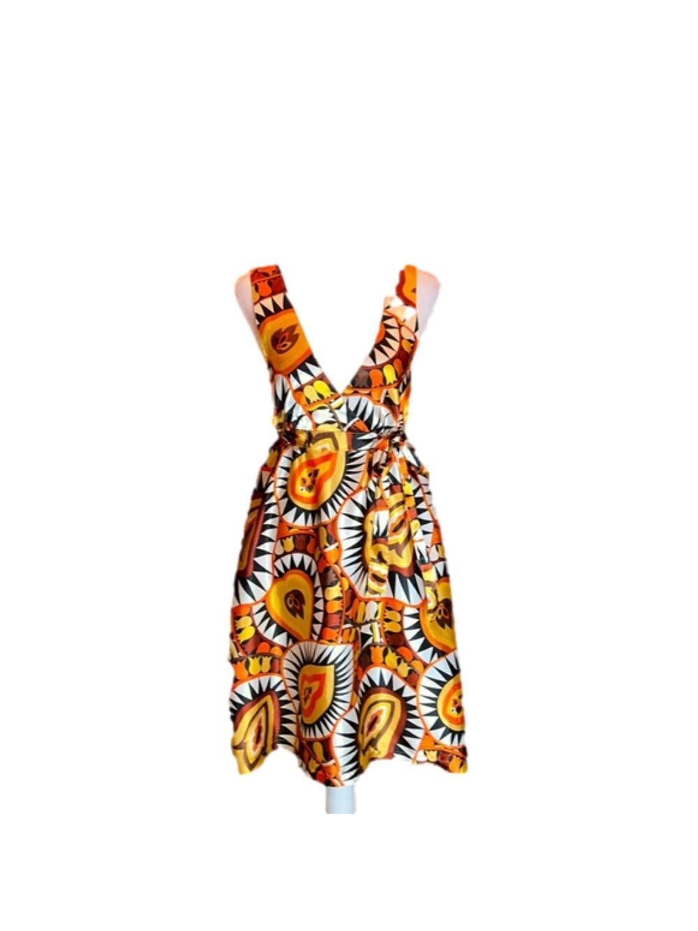 DEREK HEART Adorable Gold & Orange Sunshine & Tulip Print Dress Size M